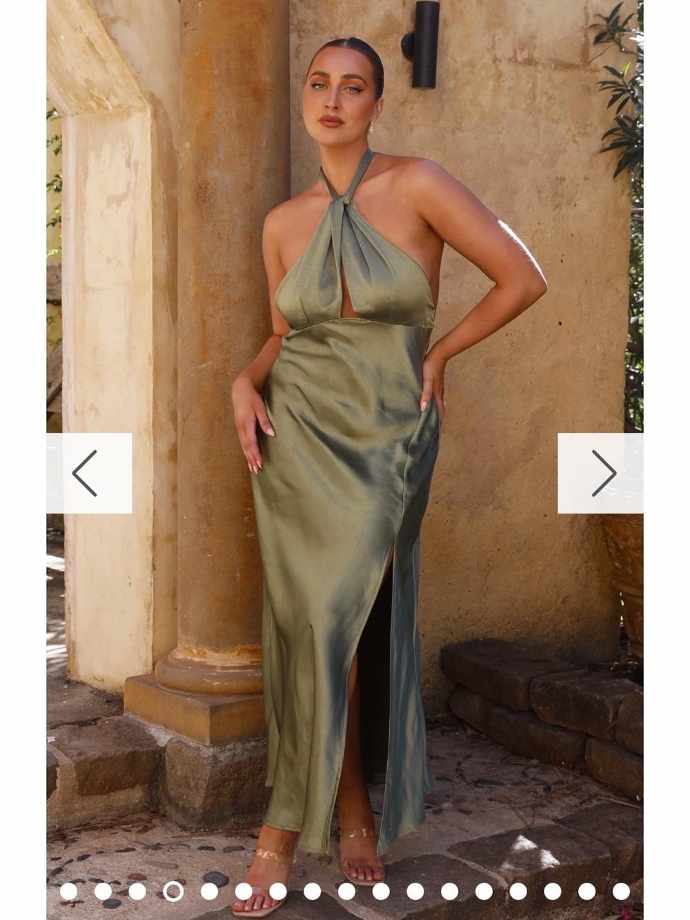 Twist Halter Maxi Dress in Olive Green